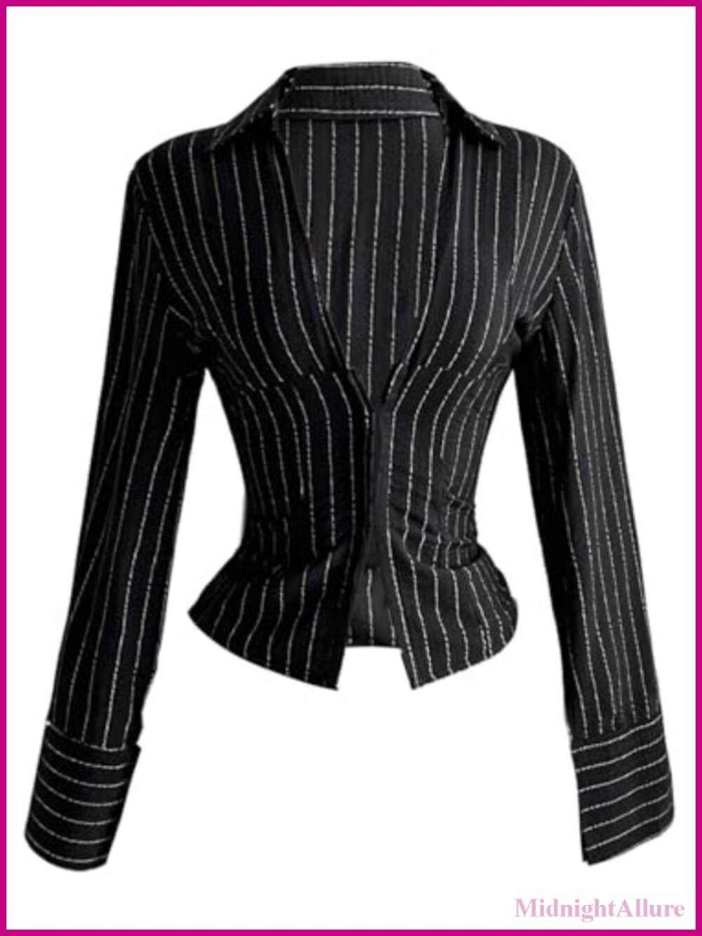 Women's Striped Fitted Cinched Waist Button Down Shirt Long Sleeve